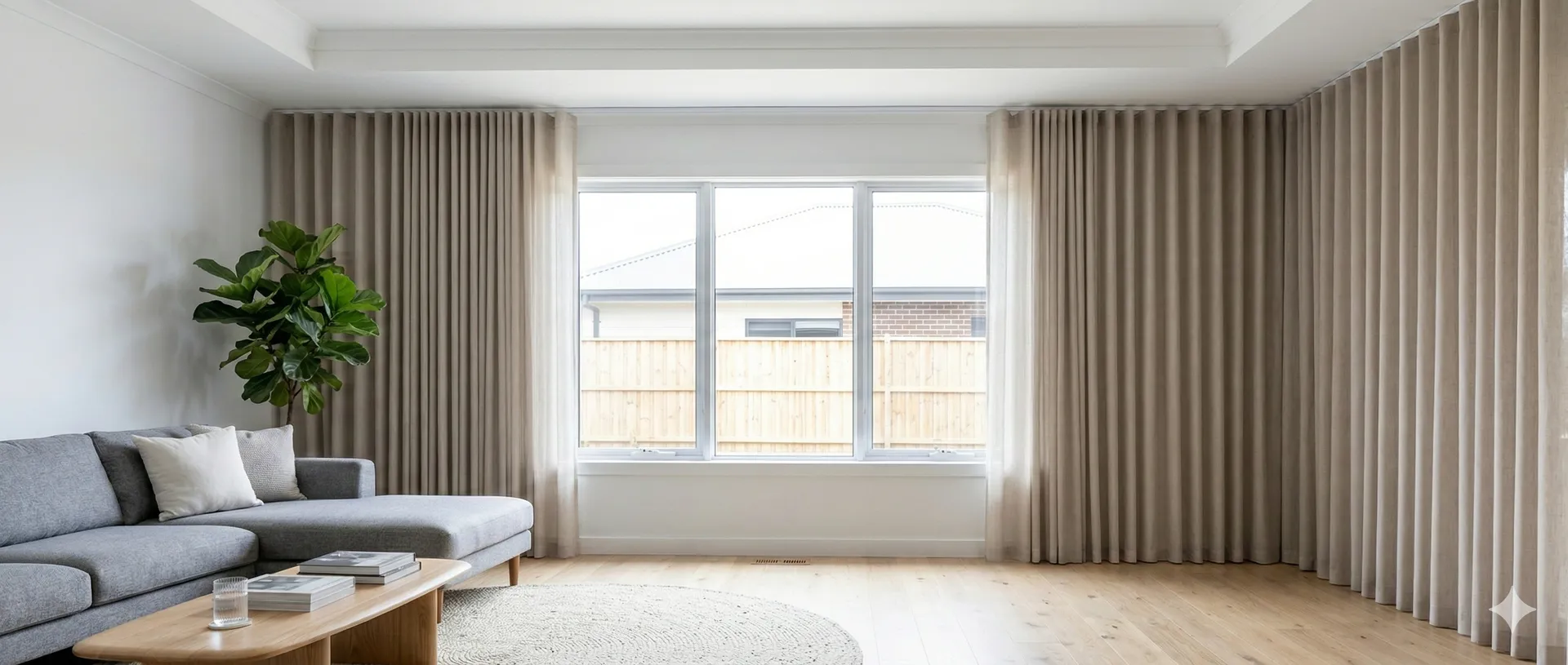 Nowoczesny salon z zaslonami wave